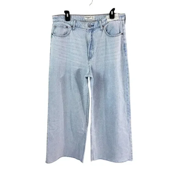 NWT Abercrombie & Fitch Light Blue High Rise The Crop Wide Leg Jeans Women's 31 - Picture 2 of 9